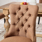 MOOLSUN Fabric Dining Chairs Set of 4, High Back Side Chairs, Modern Padded High-End Tufted Upholstered Chairs with Button-Tufted Back & Rear Pull Tabs, Solid Wood Legs F-Coffee(Solid Wood Legs)