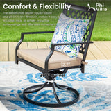 PHI VILLA 7 Pcs Outdoor Dining Set, 54" Round Table w/Umbrella Hole