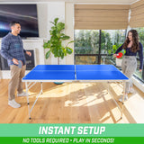 GoSports 6 x 3 ft Mid-Size Table Tennis Table Set with Adjustable Height - Blue
