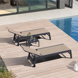 PURPLE LEAF Patio Chaise Lounge Set of 2 with Side Table Textilene Taupe