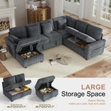 Hanherry 106" Sectional Sofa with Pull Out Couch Bed,6 Seater Corduroy Sleeper Sofa with Storage Ottoman & USB Charging
