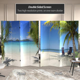Red Lantern 6 ft. Tall Double Sided Beach Room Divider, 6 Foot - 4 Panel, White Red Lantern