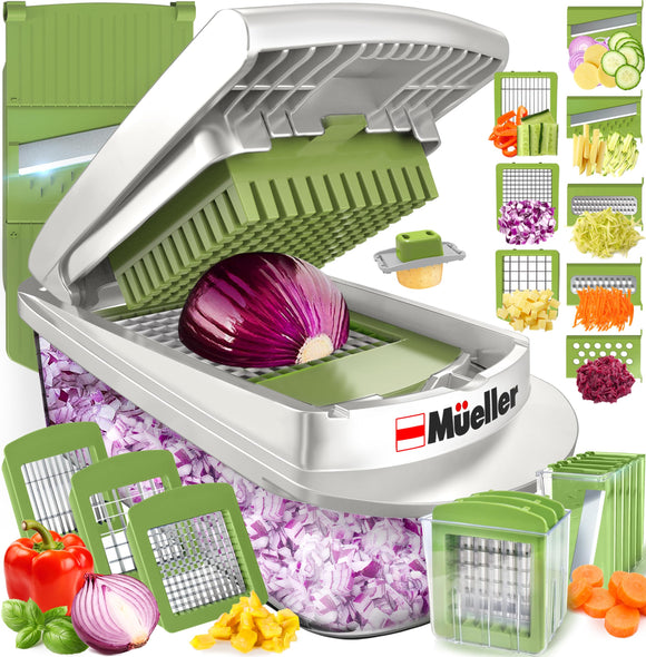 Pro-Series 10-in-1, 8 Blade Vegetable Chopper, Onion Mincer, Cutter, Dicer, Egg Slicer with Container Mueller