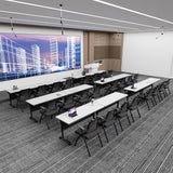 Folding Conference Table with Wheels, Flip-Top Mobile Training Table Modular Conference Room Tables, Space Saving Seminar Meeting Tables for Office School Business Classroom(White 4PCS 47.2in)
