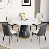Vohuai Round Dining Table Set for 4, 45''Marble Grain Dining Room Table Set for 4 with Upholstered Chairs, Modern Dinner Table Set for Kitchen Dining Room