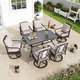 MFSTUDIO 7PC Patio Dining Set, Rectangular Table, Swivel Rattan Chairs