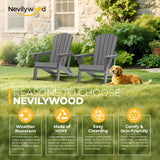 nevilywood Folding Adirondack Chairs Set of 4, HDPE Cup Holders, Grey
