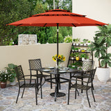 PHI VILLA 5 Pcs Outdoor Dining Set w/10ft 3-Layer Umbrella(Red)