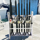 Salty Offshore and Inshore Waterproof Marine Grade 16 Rolling Fishing Rod Holder Dock/Garage Storage Rack, Gray/White Rush Creek Creations