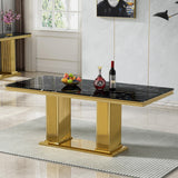 Maotifeys Black Marble Dining Table for 6 Modern Luxury Faux Marble Kitchen Table for 4-6,68" Large Dining Room Tables with Columnar-Shape Gold Stainless Steel Base