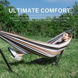 PNAEUT Double Hammocks with Stand for Outside, Portable Space Saving Heavy-Duty Steel Frame for Indoor Outdoor Patio Yard, Easy Assembly, 2 Person 450 lbs Capacity (Coffee)