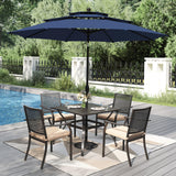 PHI VILLA Outdoor Table Chairs Set w/Umbrella, 5pc Patio Metal Furniture