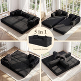 Cloud Boneless Convertible Sofa Bed, 5-in-1 Foldable Compressed High-Density Sponge Sofa, 70" Corduroy Fabric 2 Seater Sleeper Couch Futon Daybed for Living Room Bedroom (Black)