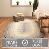 Super Area Rugs Braided Rug Round 6ft Farmhouse Kitchen Rug - Ridgewood Gray Braided Carpet for Dining Room Table - Reversible - Indoor/Outdoor - Made in USA - Graphite/Beige, 6' Round
