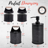 Autumn Alley Rustic Bathroom Accessories Set Black Farmhouse Soap Dispenser, Matte Black Toothbrush Holder, 2 Apothecary Jars Qtip Holder Glass - Rustic Bathroom Decor, Farmhouse Bathroom Accessories