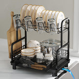 romision 2 Tier Compact Stainless Steel Dish Drainers Drying Rack for Kitchen Counter, Space Saving, Rust Proof Plate Strainers Holder On Countertop with Drainboard, Modern Black, Small