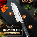 Santoku Knife – Ultra Sharp 5 Inch Meat and Vegetable Japanese Knife for Chopping, High Carbon Stainless Steel Blade, Full Tang Pakkawood Handle – Shinobi Series