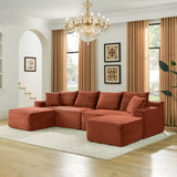 115" Boneless Couch for Living Room, U-Shaped Sectional Cloud Sofa-Orange