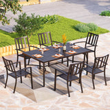 PHI VILLA Patio Table for 6, 64" Black Metal Dining Table w/Umbrella Hole