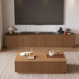 NessCarsti Walnut TV Stand and Lift-Top Coffee Table Set with Fluted Panel