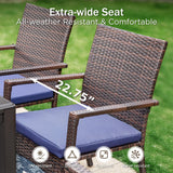PHI VILLA 5pc Patio Dining Set with 10ft Blue Umbrella, 4 Rattan Chairs