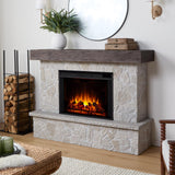 Real Flame Odette 64" Grand Electric Fireplace, Natural Look of Stacked Stone, Replaceable Fireplace Insert Heater, Realistic Log and Flame Effect, Remote Control, Timer (Natural Stone)