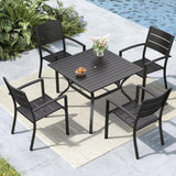 MFSTUDIO 5 Pcs Patio Dining Set, 37" Wrought Iron Table w/Umbrella Hole
