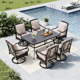 MFSTUDIO 7PC Patio Dining Set, Rectangular Table, Swivel Rattan Chairs