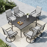 MFSTUDIO Patio Table and Chairs Set with Umbrella Hole, Outdoor Dining Set for 6 with Swivel Chairs, Outdoor Patio Furniture Set for Deck, Backyard, Poolside & Garden