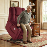 MCombo Triple Motor Lay Flat Power Lift Recliner Chair for Tall Elderly, Infinite Position, Massage, Dual Heating, Adjustable Headrest, Fabric 7634 (Burgundy, Large)