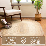 Super Area Rugs Large Braided Rugs 8X11 Farmhouse Kitchen Rug - Ridgewood Braided Rug for Living Room - Reversible - Indoor/Outdoor - Made in USA - Taupetone/Beige, 8' X 11' Oval