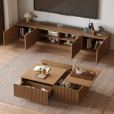 NessCarsti Walnut TV Stand and Lift-Top Coffee Table Set with Fluted Panel
