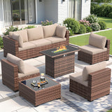 Amopatio 8 Pieces Patio Furniture Set with Fire Pit Table, All-Weather Outdoor Sectional
