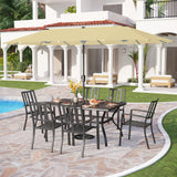 PHI VILLA 7 Pcs Patio Dining Set w/Umbrella, 6 Stackable Chairs