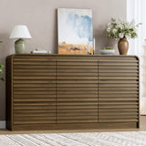 METOTI Fluted 9 Drawer Dresser for Bedroom, 59" Wide Wood Chests of Drawers with Curved Profile, Mid Century Modern Dresser with Large Storage & Hidden Handle for Hallway, Walnut