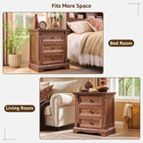 T4TREAM Farmhouse Nightstand Set of 2, 23.6" End Table with 3 Drawers Storage, Wood Side Table w/Roman Column, End Tables Living Room Set of 2, Bedside Cabinet for Bedroom, Reclaimed Barnwood