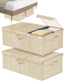 Hoyula Deep Under Bed Storage Container, 10" Tall Height Underbed Box Bin with Lids 31" Long Large Basket for Under Bed, Bedroom, Dorms, Clothes, Bed sheets, Blankets, 2 Pack, Beige