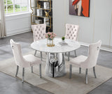 Maotifeys 45'' Round Dining Table White Marble Dining Room Table for 4-6, Circle Faux Marble Kitchen Table with Silver Mirrored Stainless Steel Base for Dining Room, Bistro, Breakfast (Table Only)