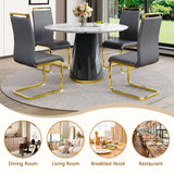 Vohuai Round Dining Table Set for 4, 45''Marble Grain Dining Room Table Set for 4 with Upholstered Chairs, Modern Dinner Table Set for Kitchen Dining Room