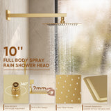 HomGoo Gold Shower System with Tub Spout, All Metal Tub Shower Faucet Set with 10“ Rain Shower Head and Handheld Spray combo, Wall Mounted Tub Shower System with valve and Trim kit,Brushed Gold