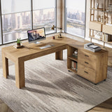 63" L Shaped Desk with Storage, Executive Office Desk with Rolling File Cabinet Combo