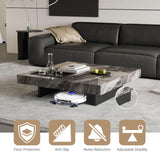 43.3" Square Coffee Table for Living Room - Modern Gray Sintered Stone Coffee Table with Black Carbon Steel Base, 150lbs Capacity - for Home, Lounge, Office