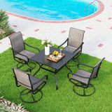 MFSTUDIO Patio Dining Set for 4 w/Square Metal Table & Swivel Chairs