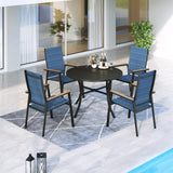 MFSTUDIO 5 PCS Outdoor Dining Set, Round Table & Aluminum Chairs, Blue