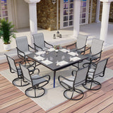 MFSTUDIO 9 PCS Patio Dining Set, 57.5" Square Table & Grey Swivel Chairs