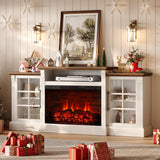 LUXOAK 70" Farmhouse TV Stand with 28" Fireplace, White Barnwood