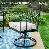 PHI VILLA 7 Piece, Outdoor Dining Set, 59"x36" Table, Umbrella Hole, Black