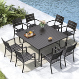 MFSTUDIO 9 Pcs Outdoor Dining Set, 57.5" Square Metal Table, Black
