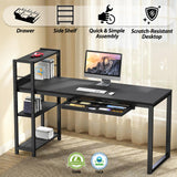 SHW 46-Inch Home Office Computer Desk w/ Side Shelf & Drawer, Black