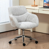 Home Office Desk Chairs Swivel Small Computer Chair with Wheels, Upholstered Vanity Chair Adjustable Height Chenille Office Chair for Living Room Dorm Bedroom